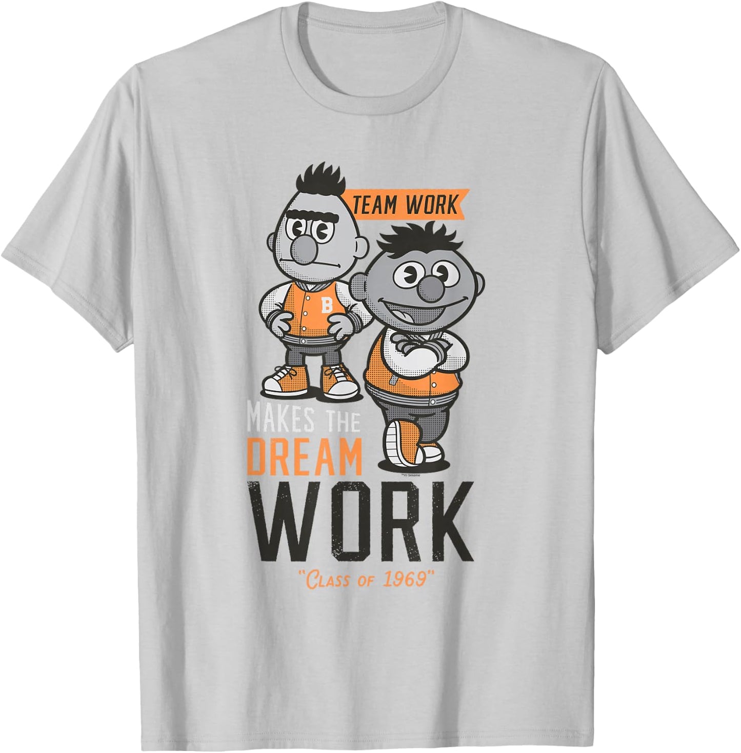 Sesame Street Bert and Ernie Team Work Makes The Dream Work T-Shirt - T-Shirt | Ash