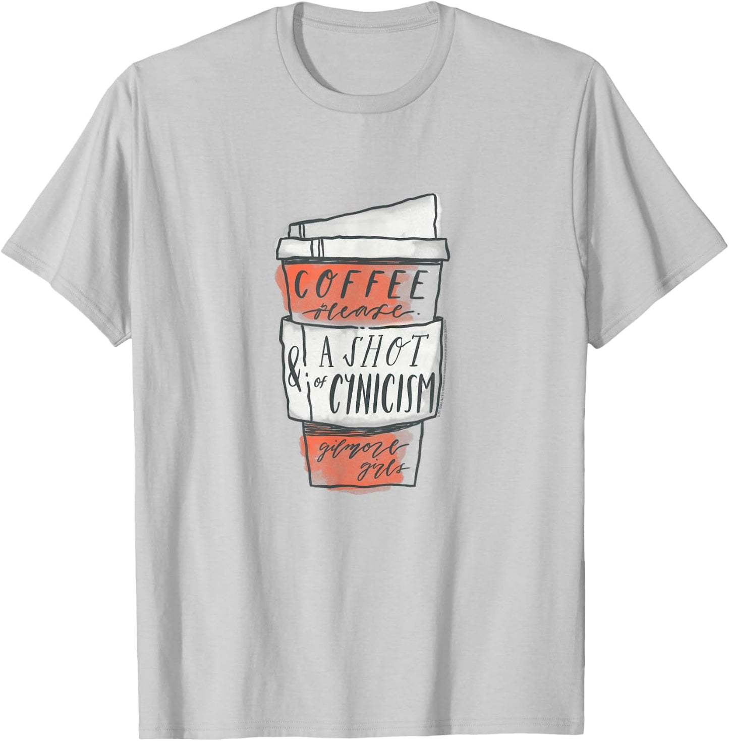 Gilmore Girls Coffee & A Shot of Cynicism Watercolor TV Show T-Shirt - T-Shirt | Ash