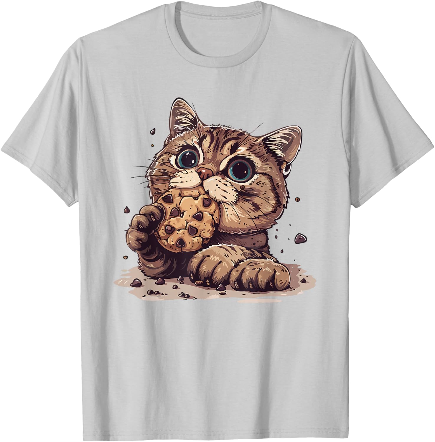 Funny Cat Eating Chocolate Chip Cookie Cute Cat Cookie Lover T-Shirt - T-Shirt | Ash