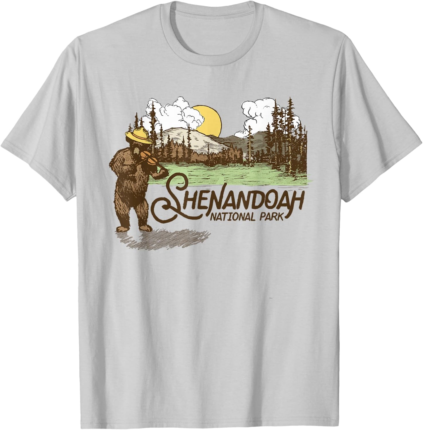 Shenandoah National Park Vintage Bear & Fiddle Funny Violin T-Shirt - T-Shirt | Ash