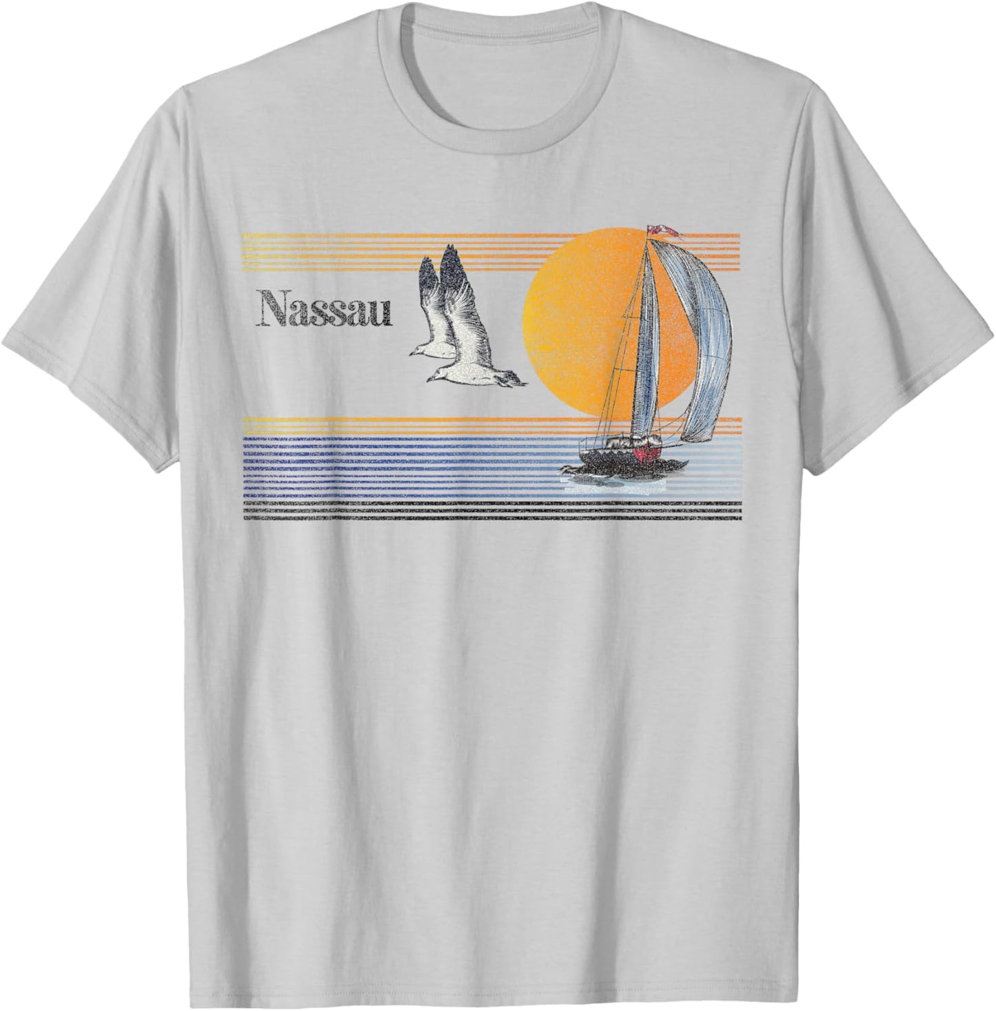 Nassau Bahamas Vintage Sailing Sailboat Sail Beach Retro T-Shirt - T-Shirt | Ash