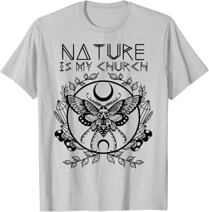 Nature Is My Church Moon Moth Witchcraft Wiccan Witch T-Shirt - T-Shirt | Ash