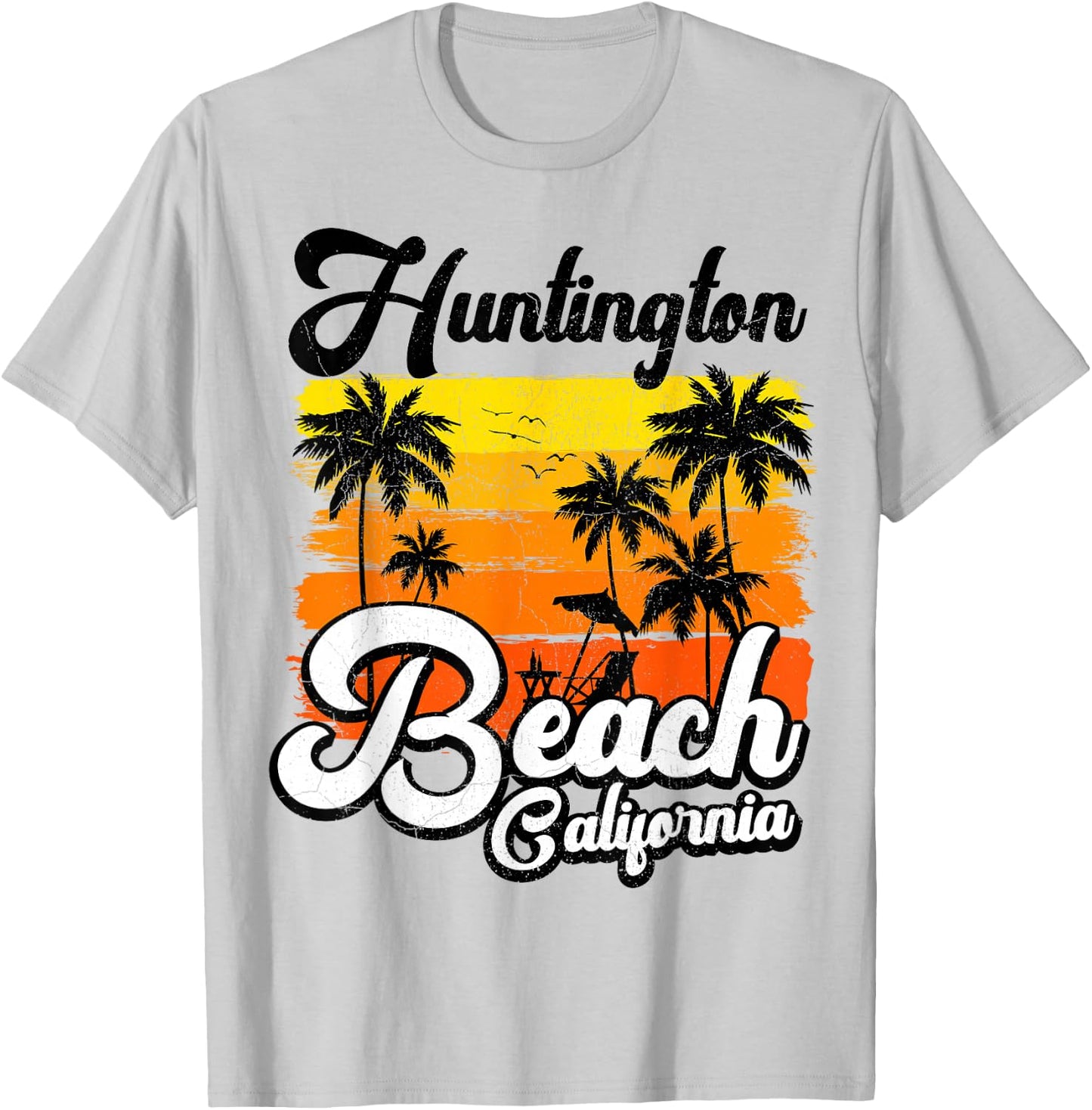 Vintage Palm Tree Beach Vacation California Huntington Beach T-Shirt - T-Shirt | Ash