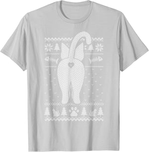 Family Matching Christmas Pajama Funny Cat Ugly Christmas Men Women T-Shirt - T-Shirt | Ash