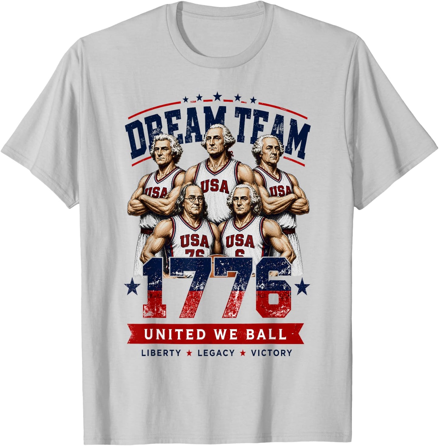Dream Team 1776 Funny Founding Fathers Basketball 4th July T-Shirt - T-Shirt | Ash