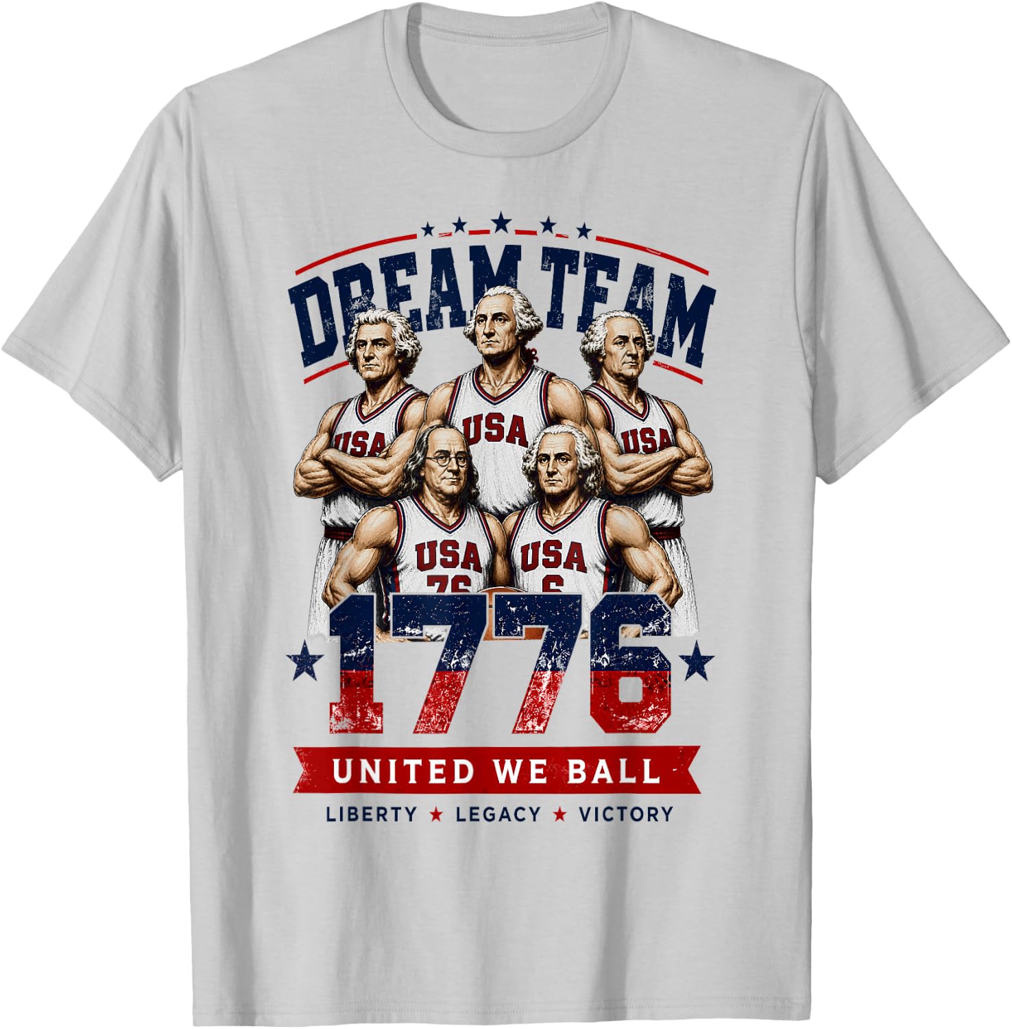 Dream Team 1776 Funny Founding Fathers Basketball 4th July T-Shirt - T-Shirt | Ash