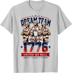 Dream Team 1776 Funny Founding Fathers Basketball 4th July T-Shirt - T-Shirt | Ash