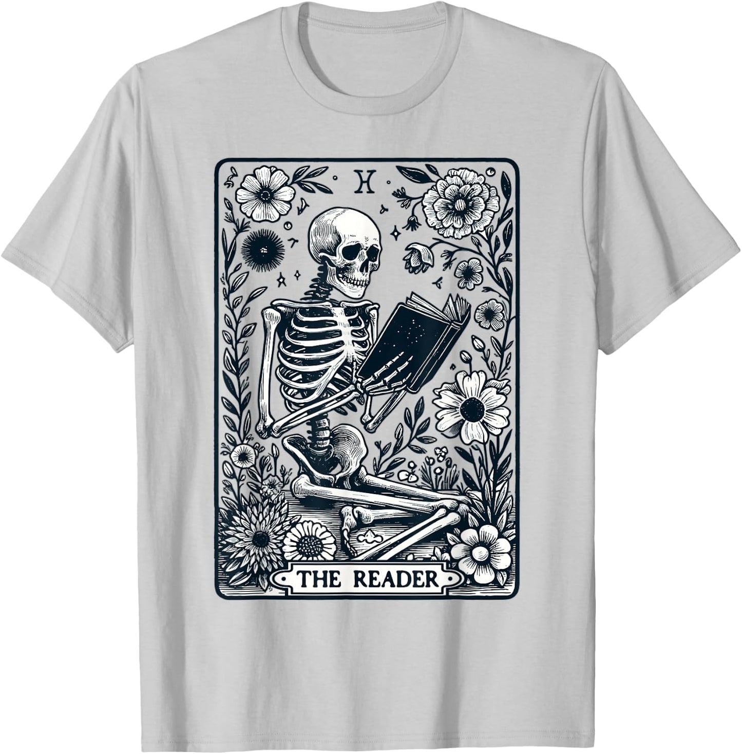 The Reader Skeleton Book Lover Tarot Card Reading Funny Book T-Shirt - T-Shirt | Ash