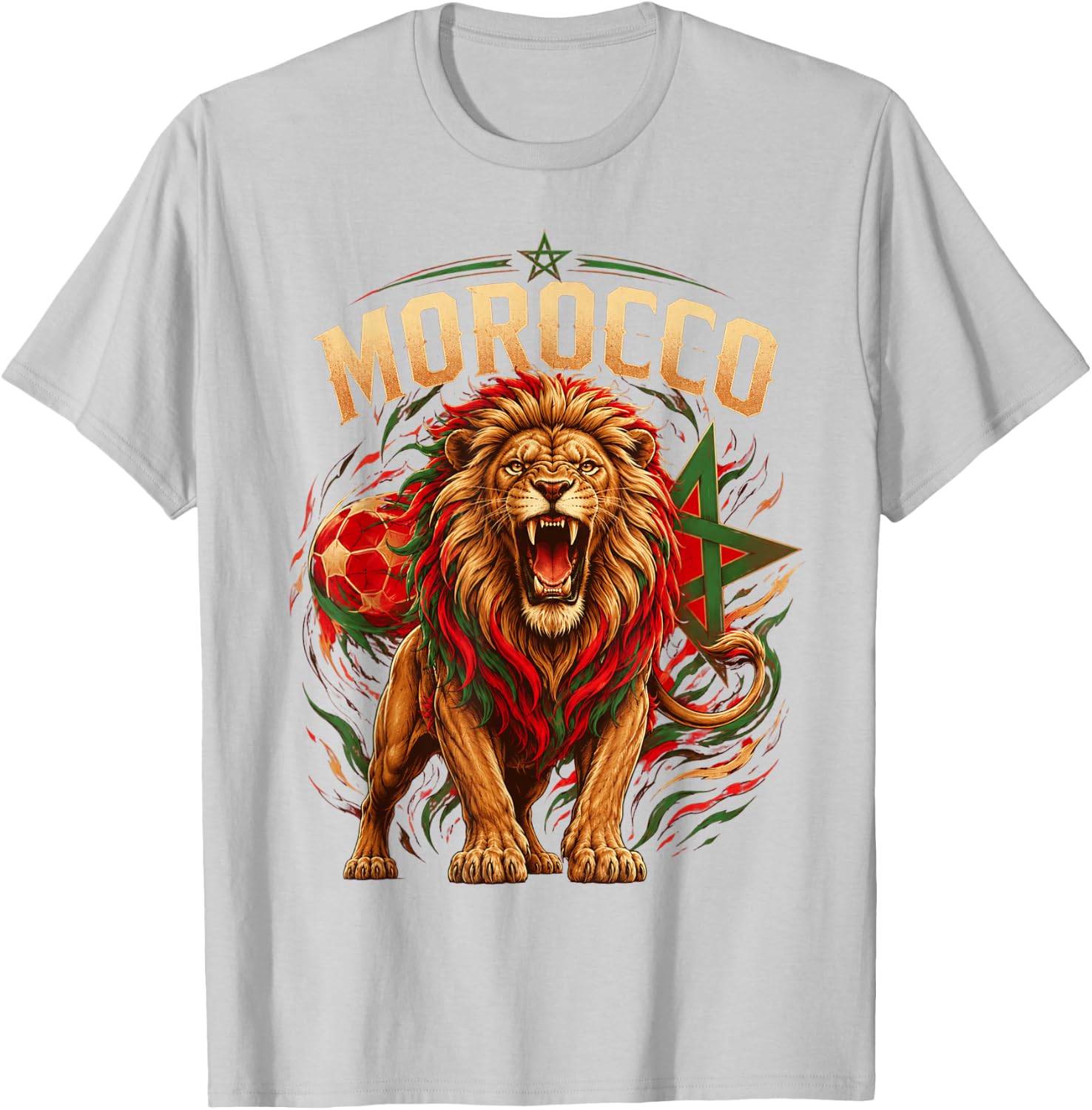 Morocco Flag Red Green Proud Moroccan Men Women Morocco Lion T-Shirt - T-Shirt | Ash