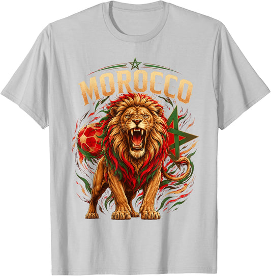 Morocco Flag Red Green Proud Moroccan Men Women Morocco Lion T-Shirt - T-Shirt | Ash
