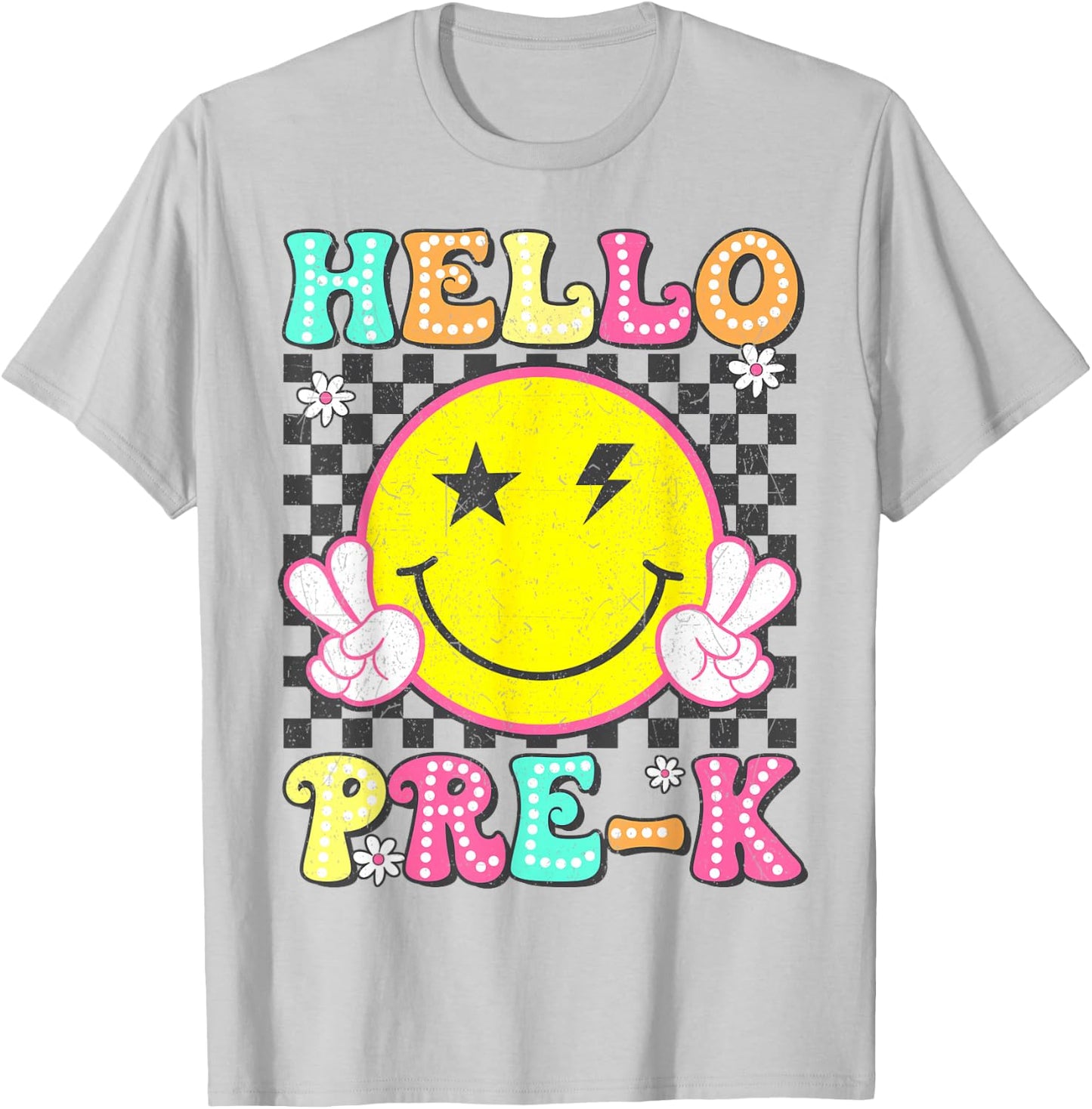 Hello Pre-K Teacher Kids Girl Back To School Prek Groovy T-Shirt - T-Shirt | Ash