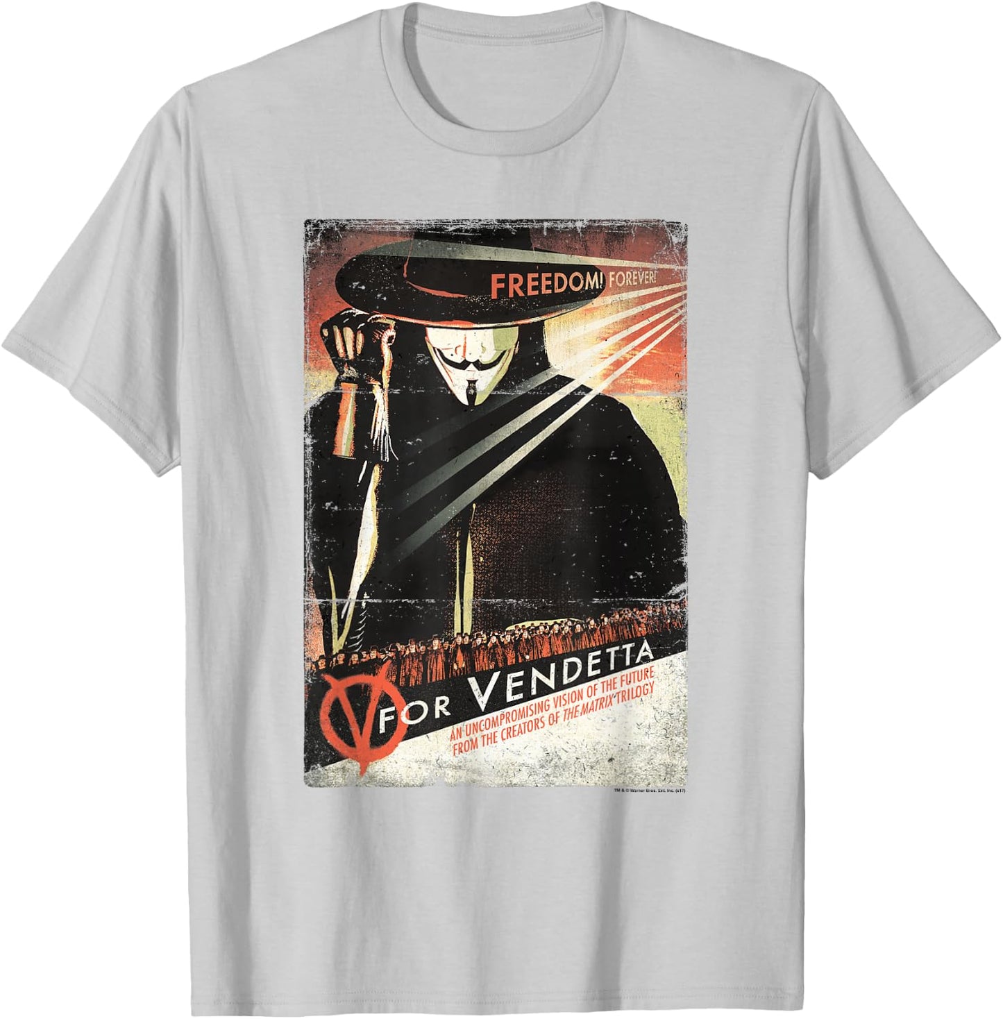 V for Vendetta Distressed Poster T-Shirt - T-Shirt | Ash