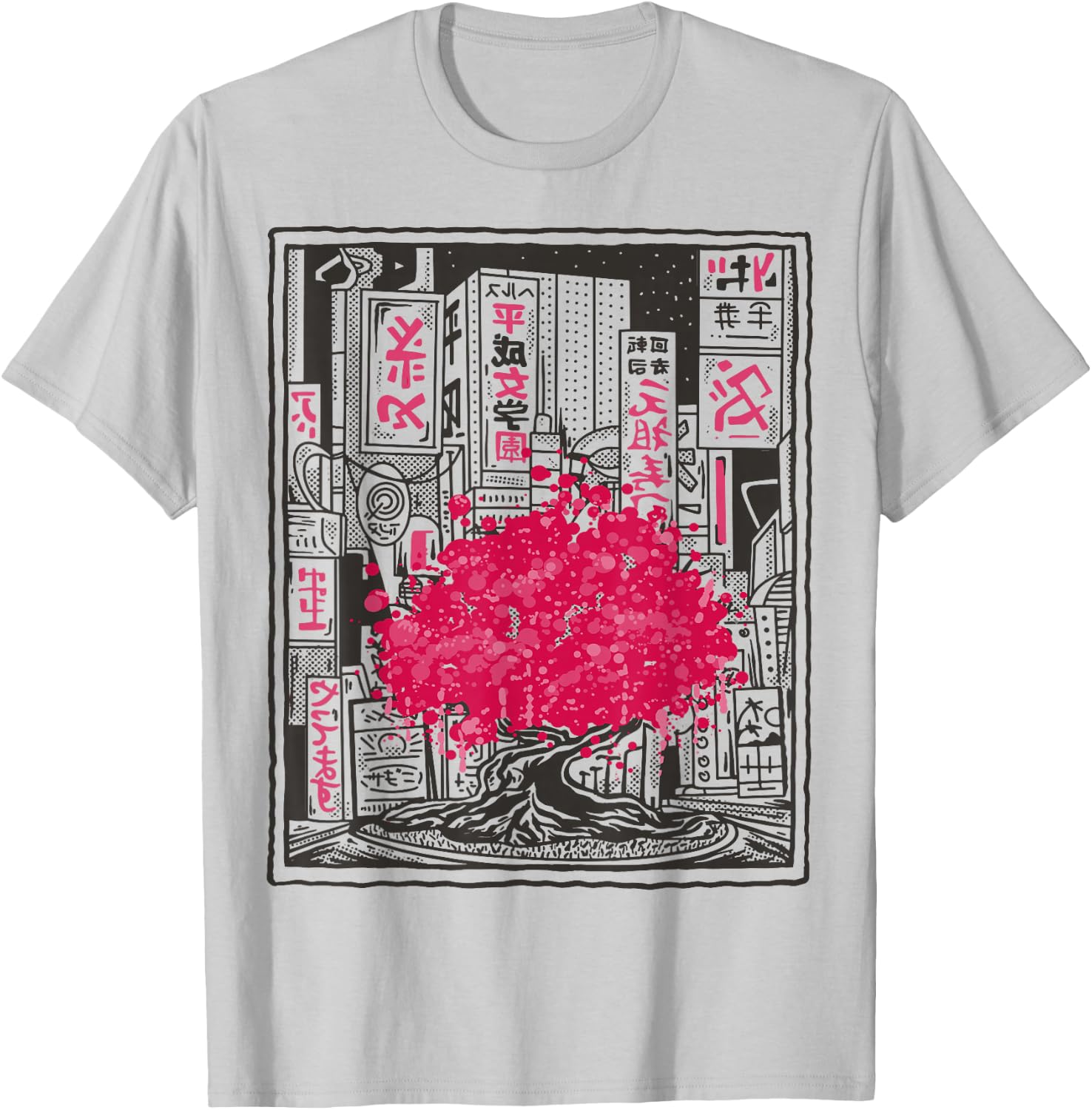 Japanese Cherry Blossom Tree City Sakura T-Shirt - T-Shirt | Ash
