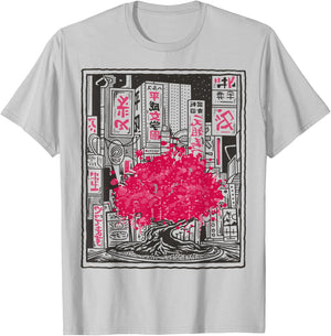 Japanese Cherry Blossom Tree City Sakura T-Shirt - T-Shirt | Ash