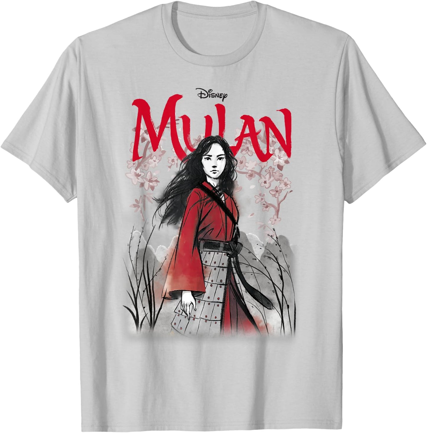 Disney Mulan Live Action Mulan Floral Watercolor Logo T-Shirt - T-Shirt | Ash