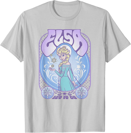 Disney Frozen Elsa Let It Go Seventies Retro Poster T-Shirt - T-Shirt | Ash