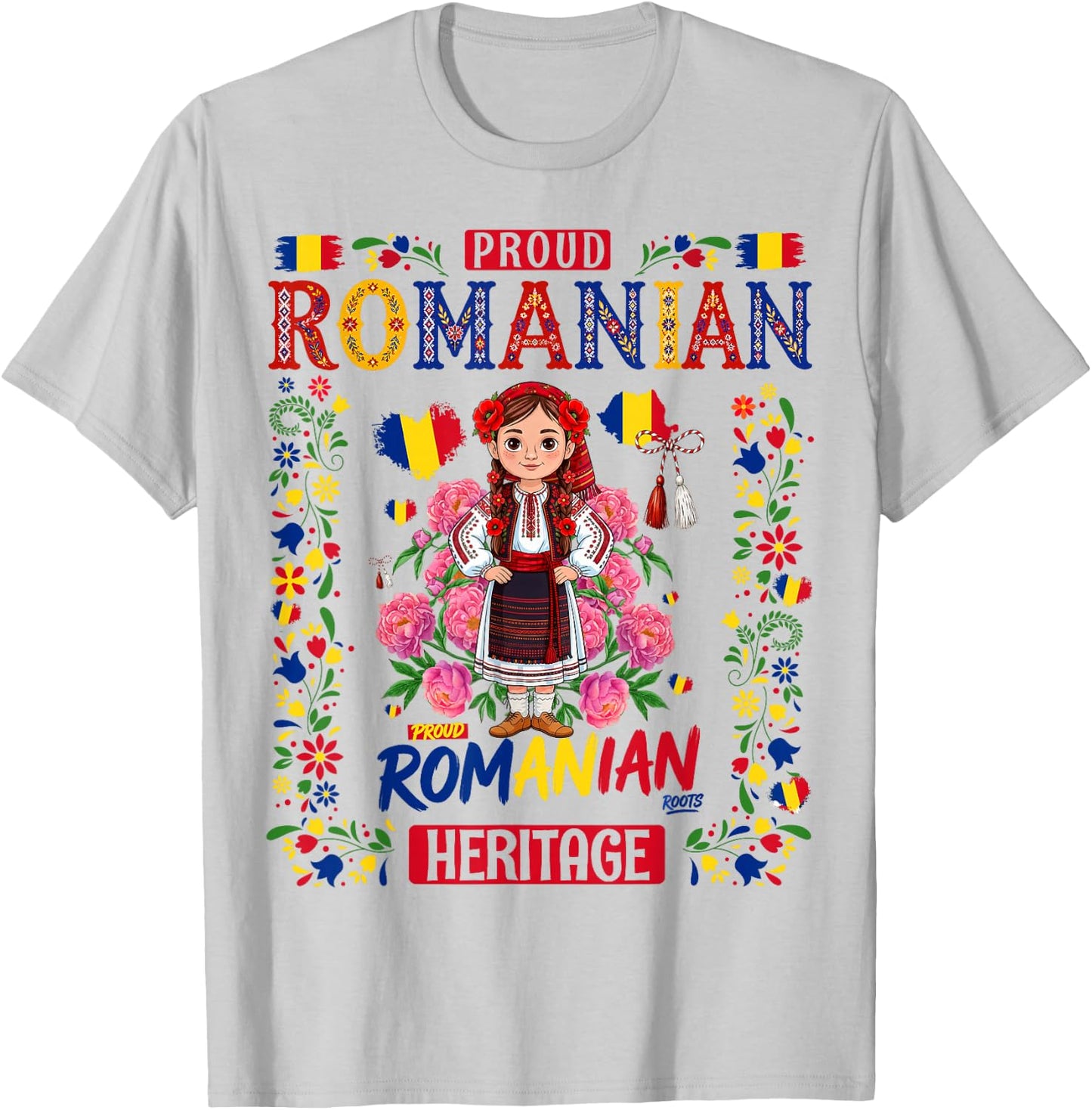 Romanian Flag Outfit Idea for Girls & Romania Folk Themed T-Shirt - T-Shirt | Ash