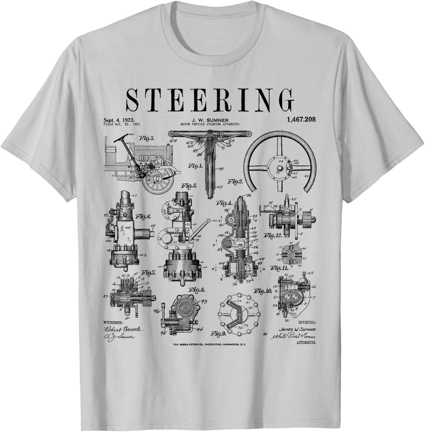 Car Steering Wheel Auto Mechanic Cars Vintage Patent T-Shirt - T-Shirt | Ash