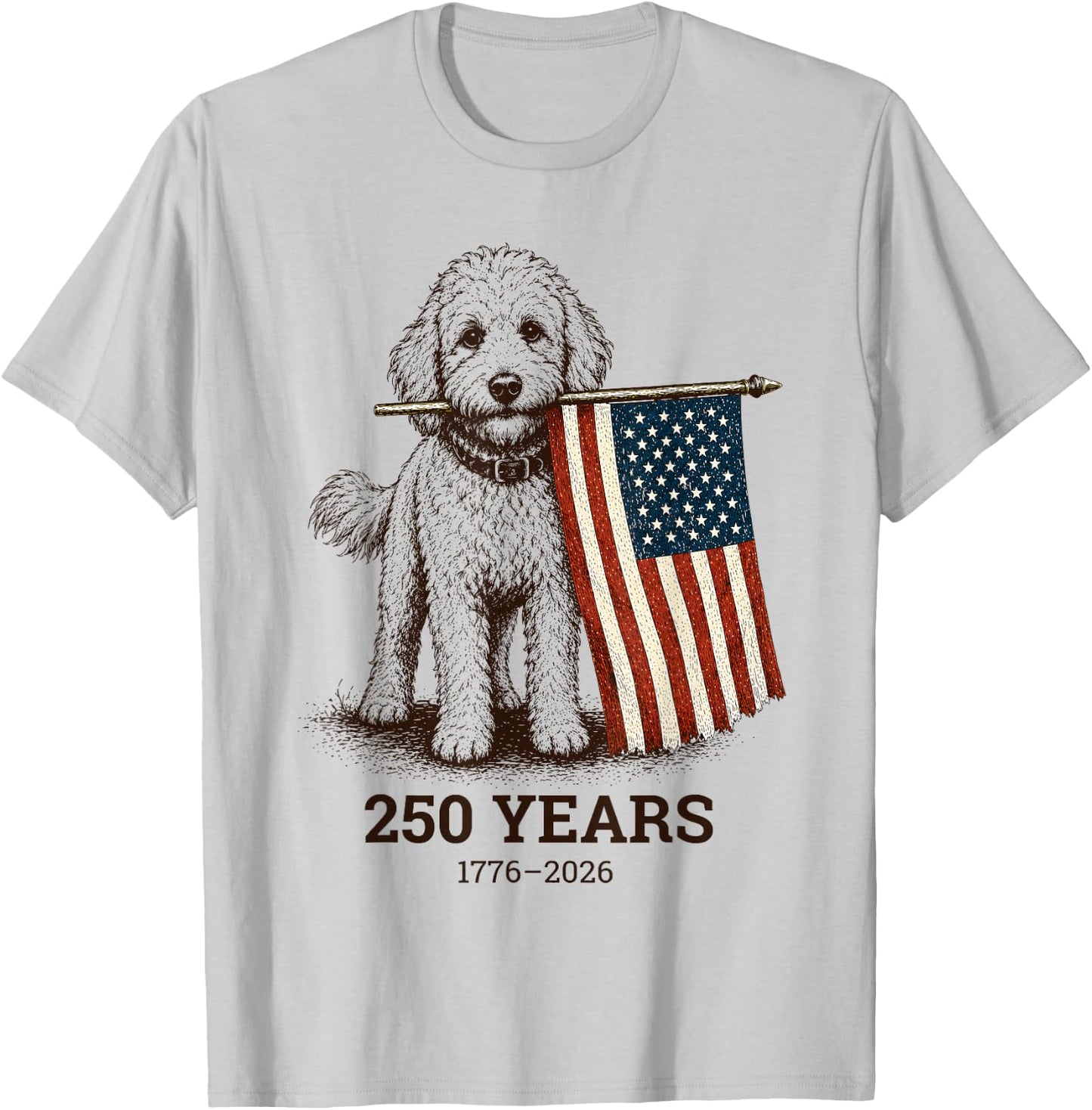 Vintage Goldendoodle Patriotic Dog 250 Years 1776 2026 T-Shirt - T-Shirt | Ash