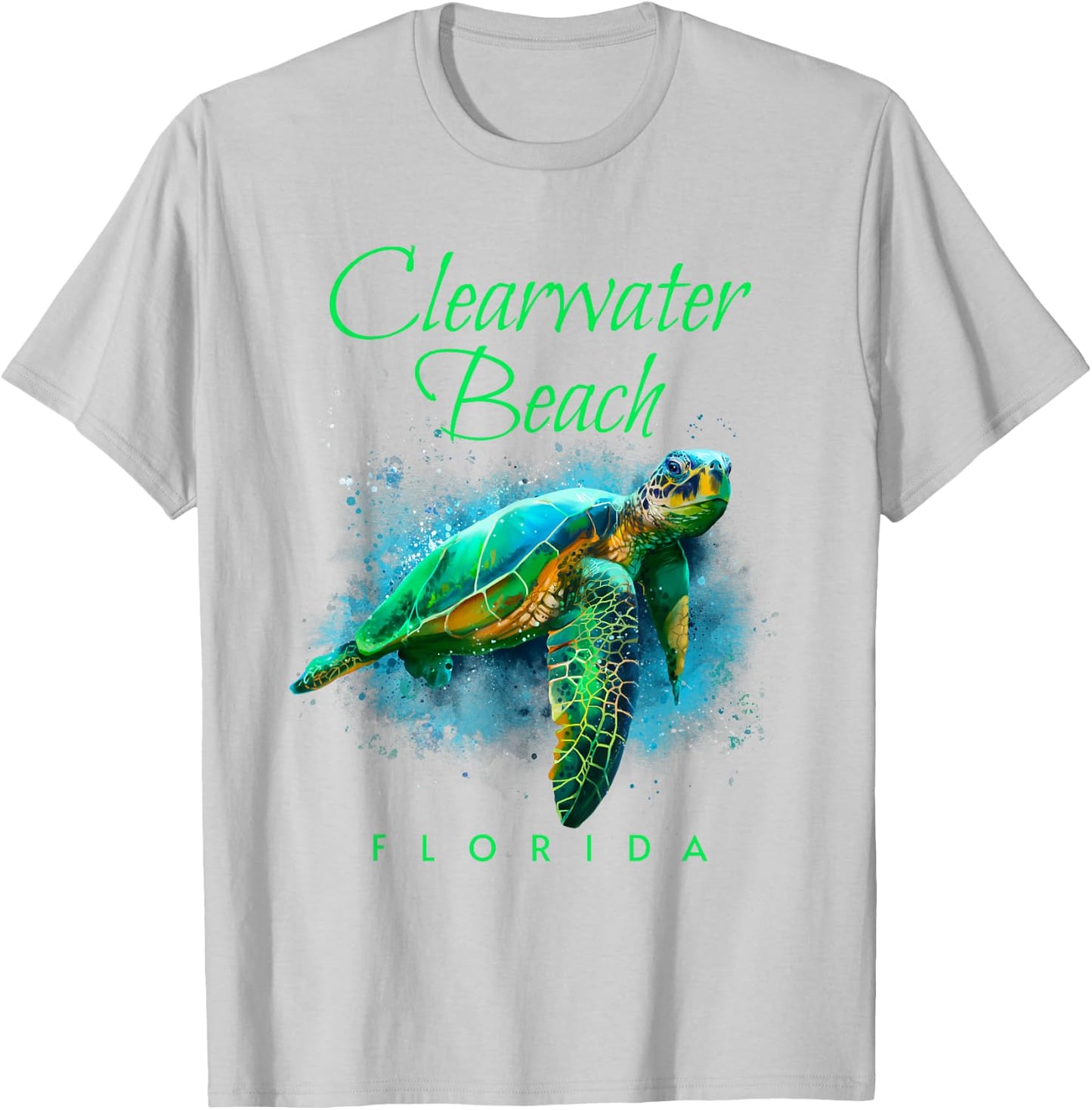 Clearwater Beach Florida Watercolor Sea Turtle T-Shirt - T-Shirt | Ash