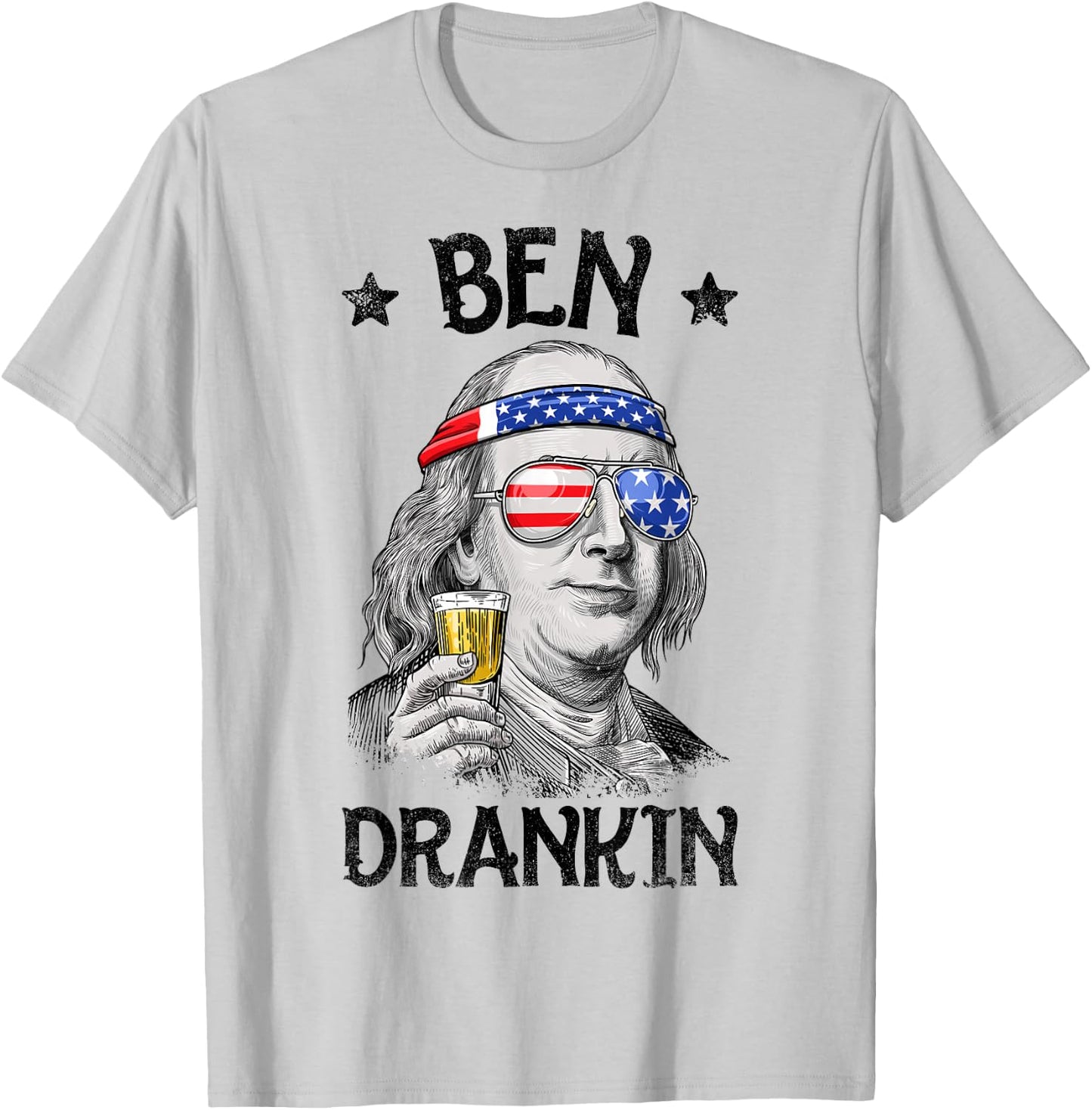Ben Drankin 4th of July Benjamin Franklin Men Women USA Flag T-Shirt - T-Shirt | Ash