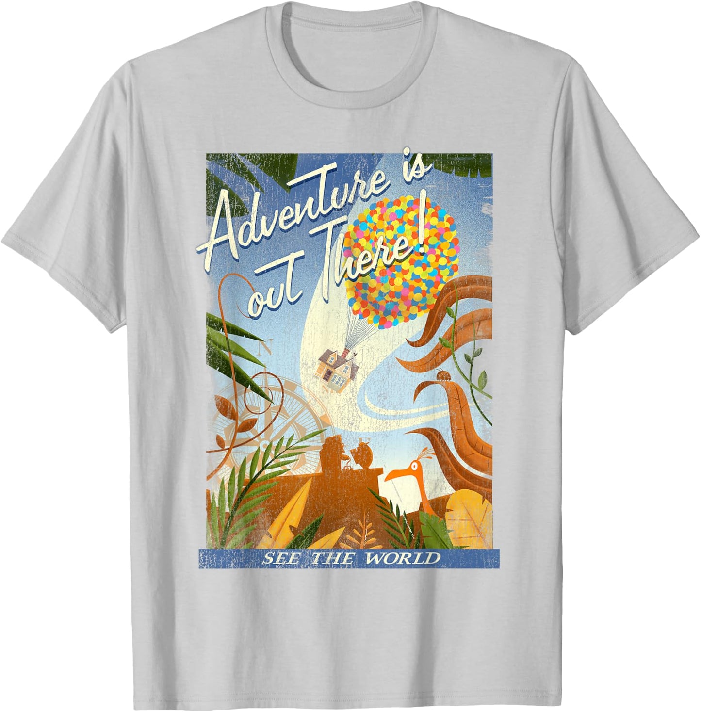 Disney Pixar Up Poster Distressed Vintage Graphic T-Shirt - T-Shirt | Ash