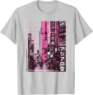 Japanese City Photographic Japan Building Street Letters T-Shirt - T-Shirt | Ash