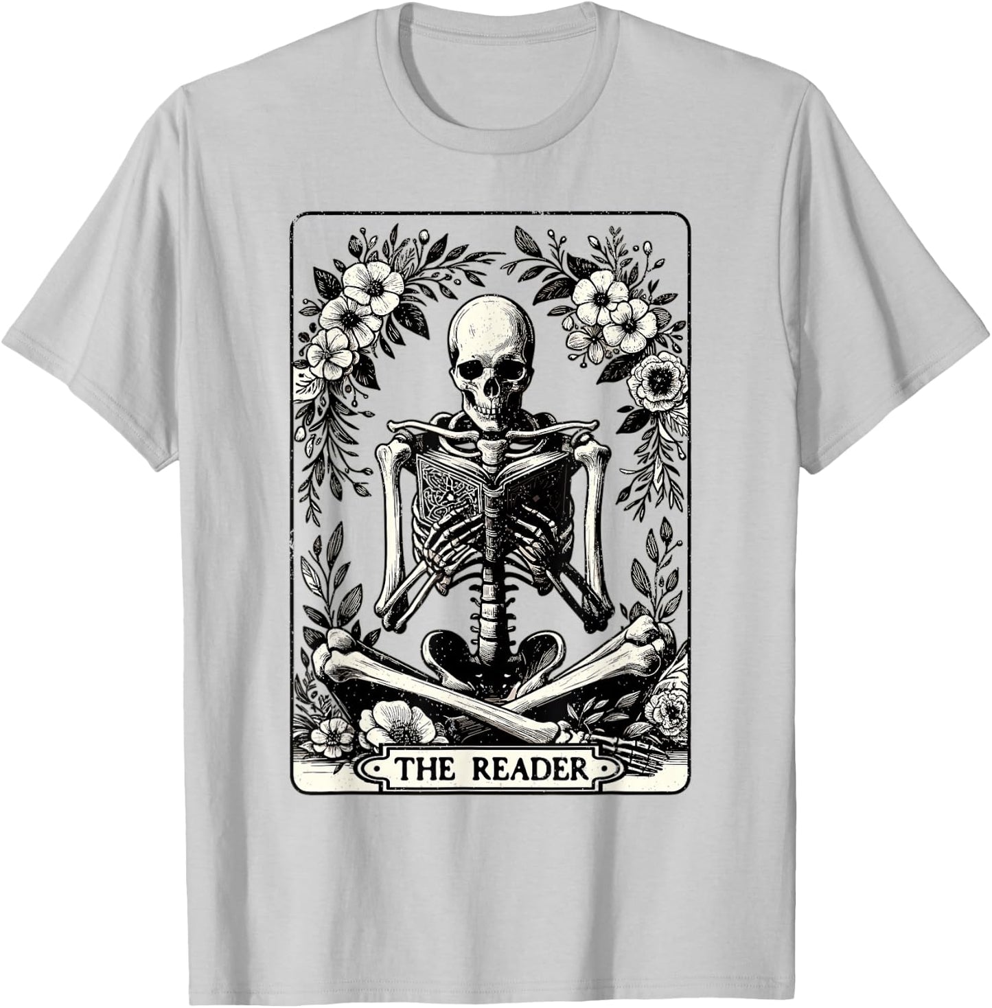 The Reader Tarot Card Funny Book Lover Skeleton Reading Book T-Shirt - T-Shirt | Ash