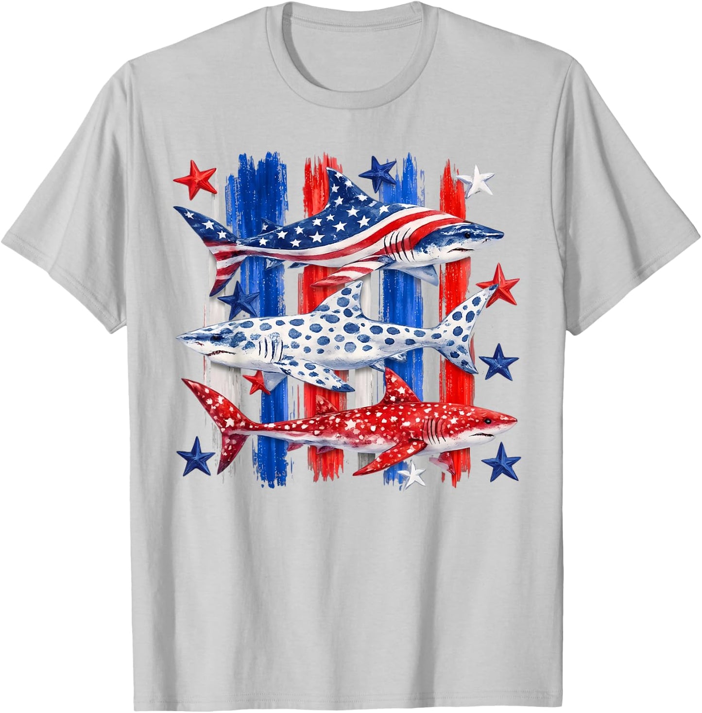 Patriotic USA American Flag Shark Stars and Stripes Men Boys T-Shirt - T-Shirt | Ash