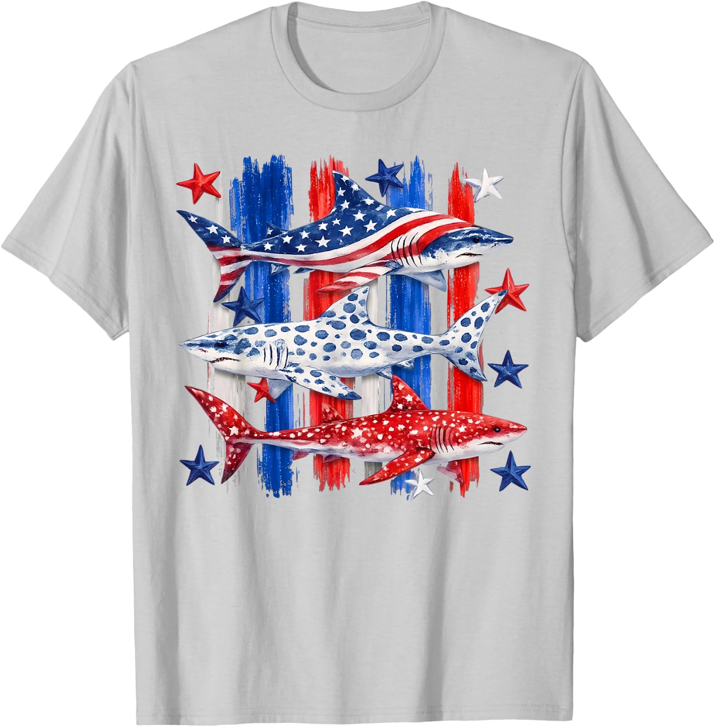Patriotic USA American Flag Shark Stars and Stripes Men Boys T-Shirt - T-Shirt | Ash