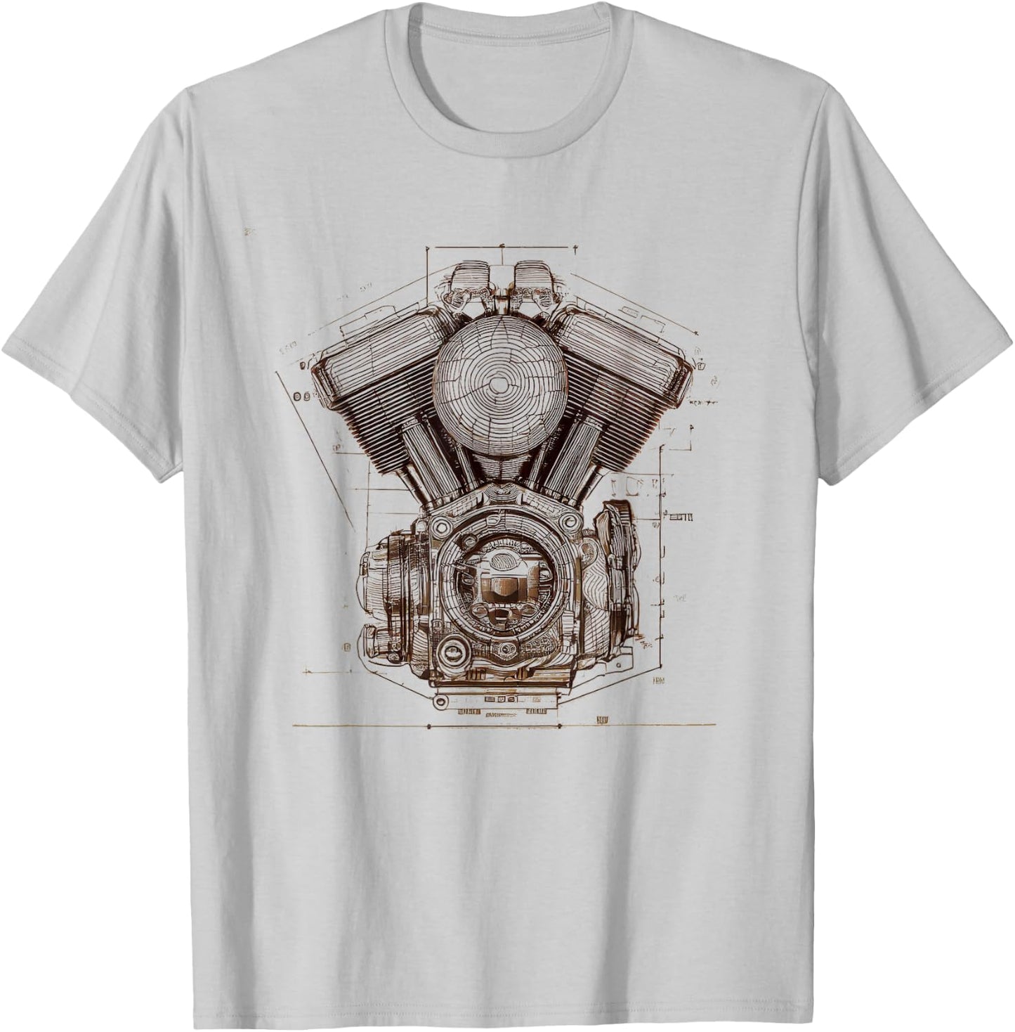 Motorcycle V-Twin Engine Blueprint Diagram Biker Graphic T-Shirt - T-Shirt | Ash