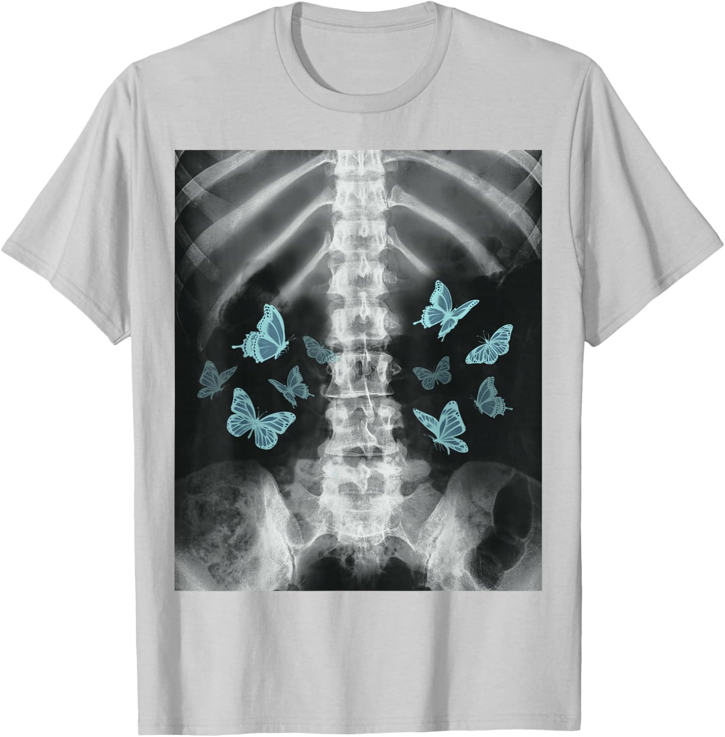 Xray Skeleton Blue Butterfly Egirl y2k Harajuku Dark Grunge T-Shirt - T-Shirt | Ash
