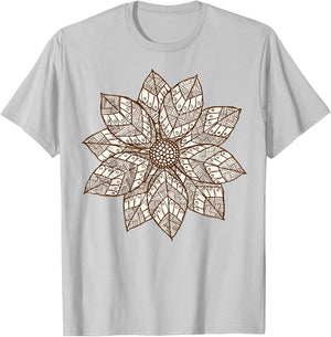 Brown & White Mandala Flower Yoga Sacred Mantra Geometry T-Shirt - T-Shirt | Ash