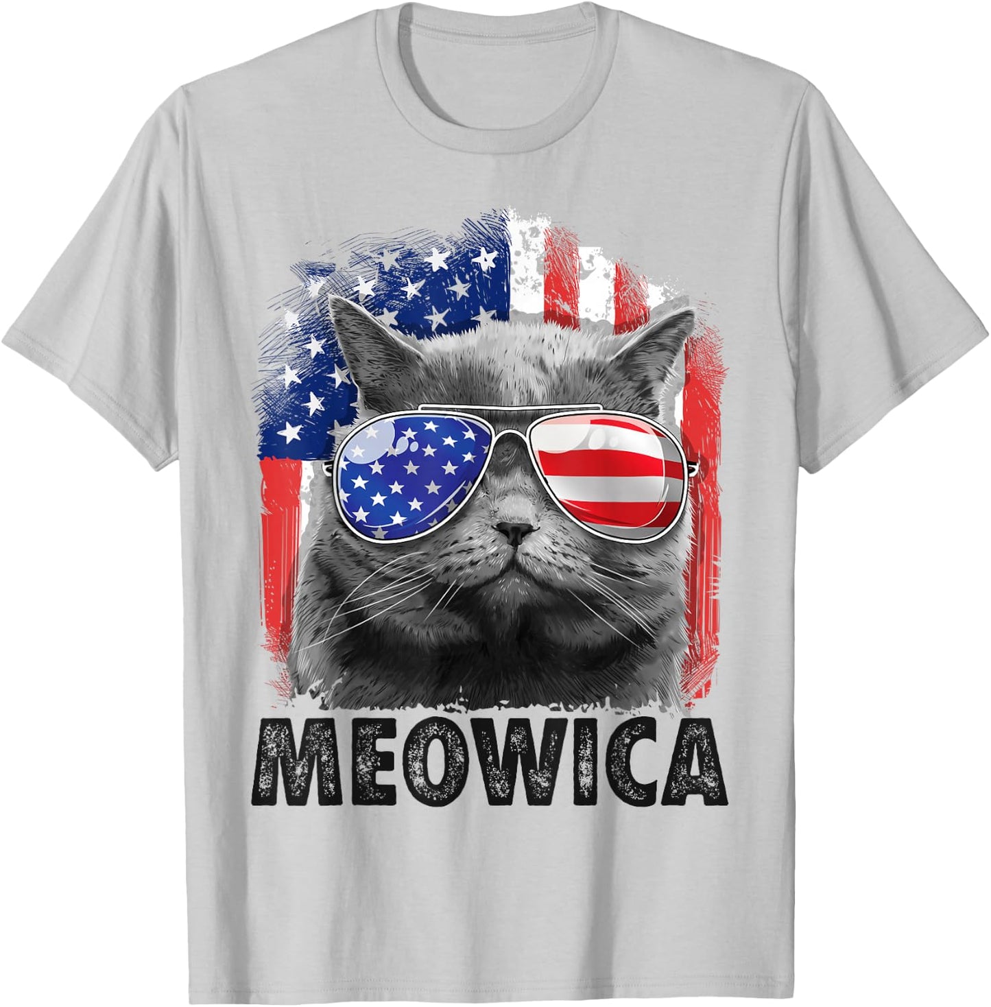 Cat 4th of July Shirts Meowica Merica Men USA American Flag T-Shirt - T-Shirt | Ash