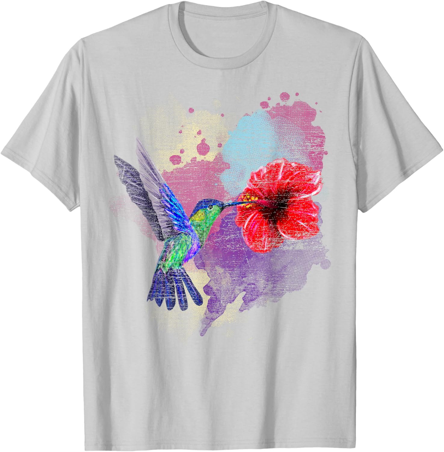 Vintage Pretty Bird Animal Hibiscus Flower Hummingbird T-Shirt - T-Shirt | Ash