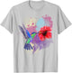 Vintage Pretty Bird Animal Hibiscus Flower Hummingbird T-Shirt - T-Shirt | Ash