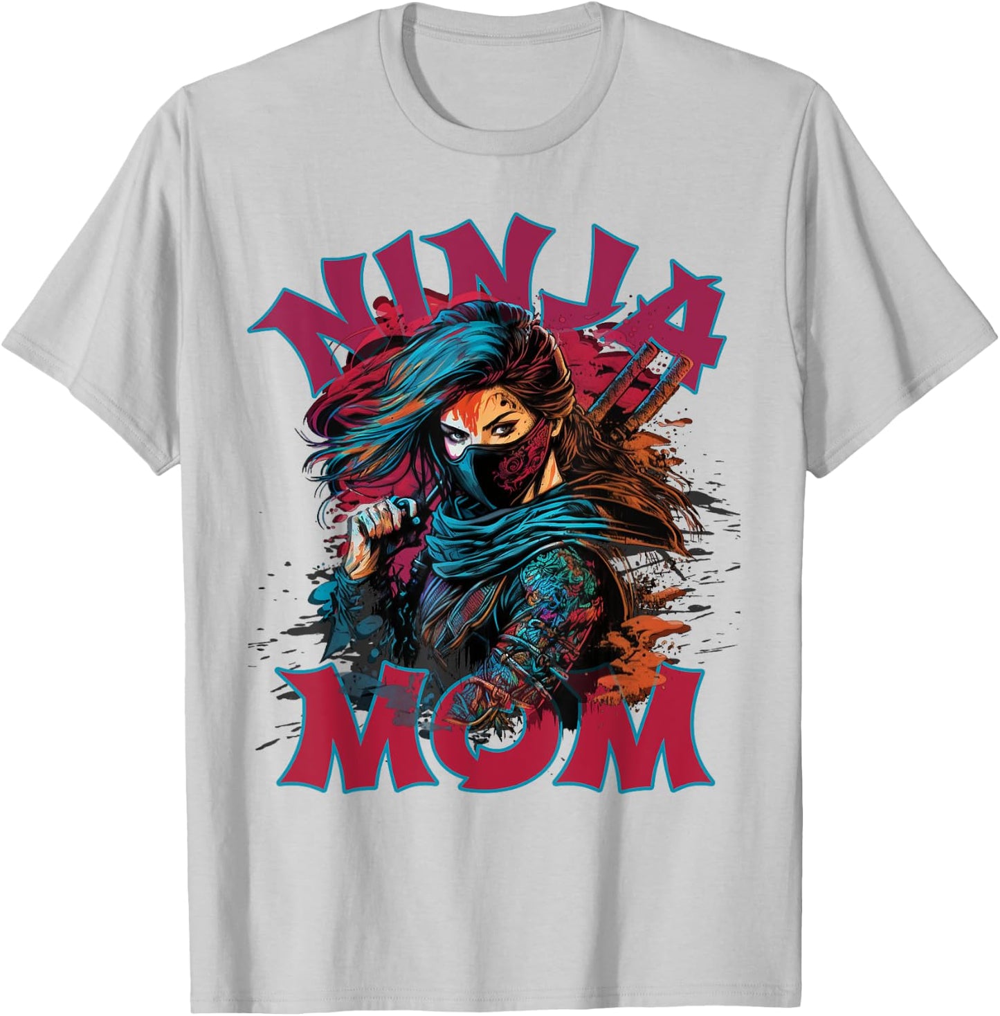 Pink NINJA MOM New Mama Funny Multitasking WFH Baby Birthday T-Shirt - T-Shirt | Ash