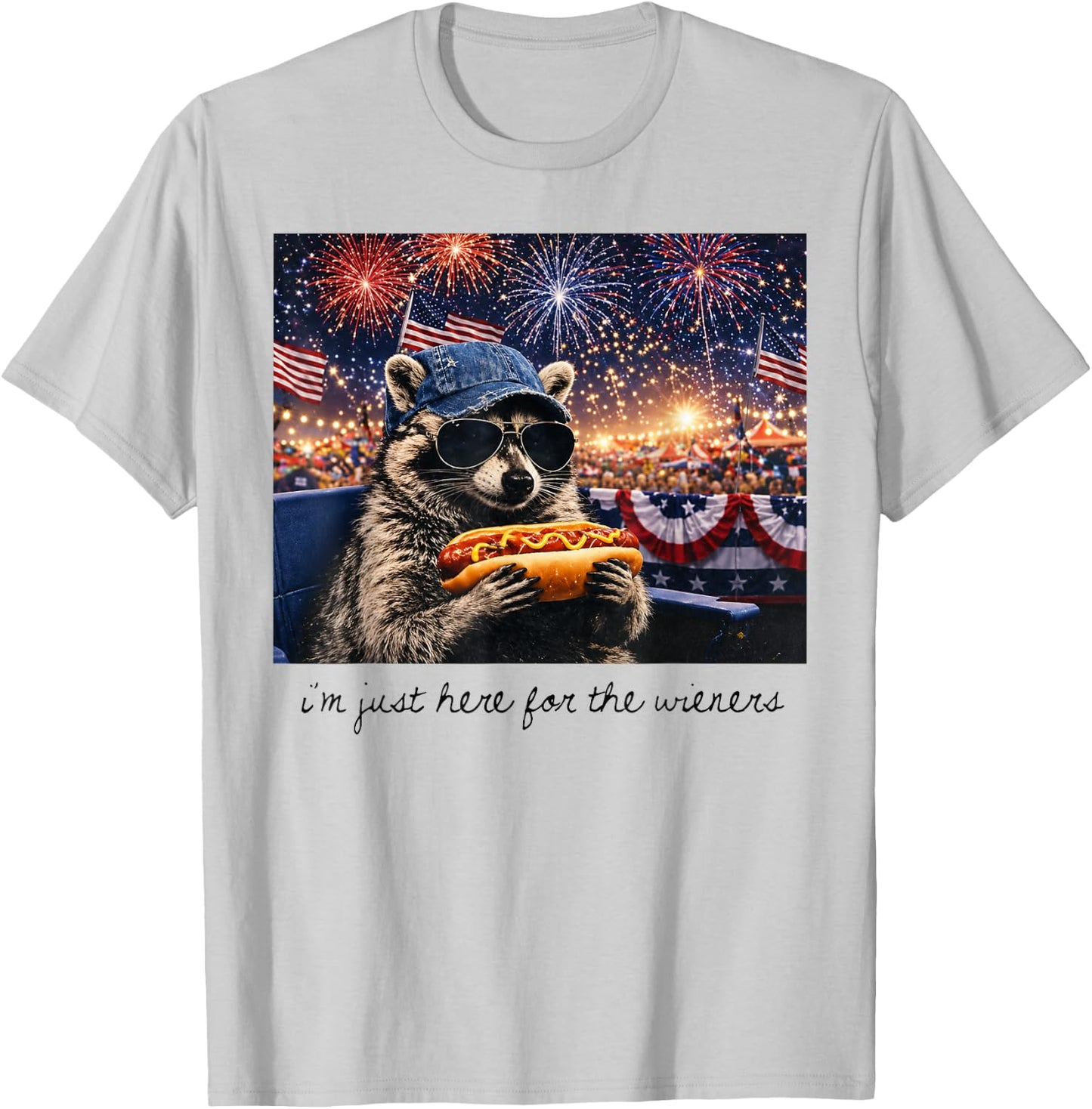 I'm Just Here for The Wieners Funny Raccoon Hot Dog Art T-Shirt - T-Shirt | Ash