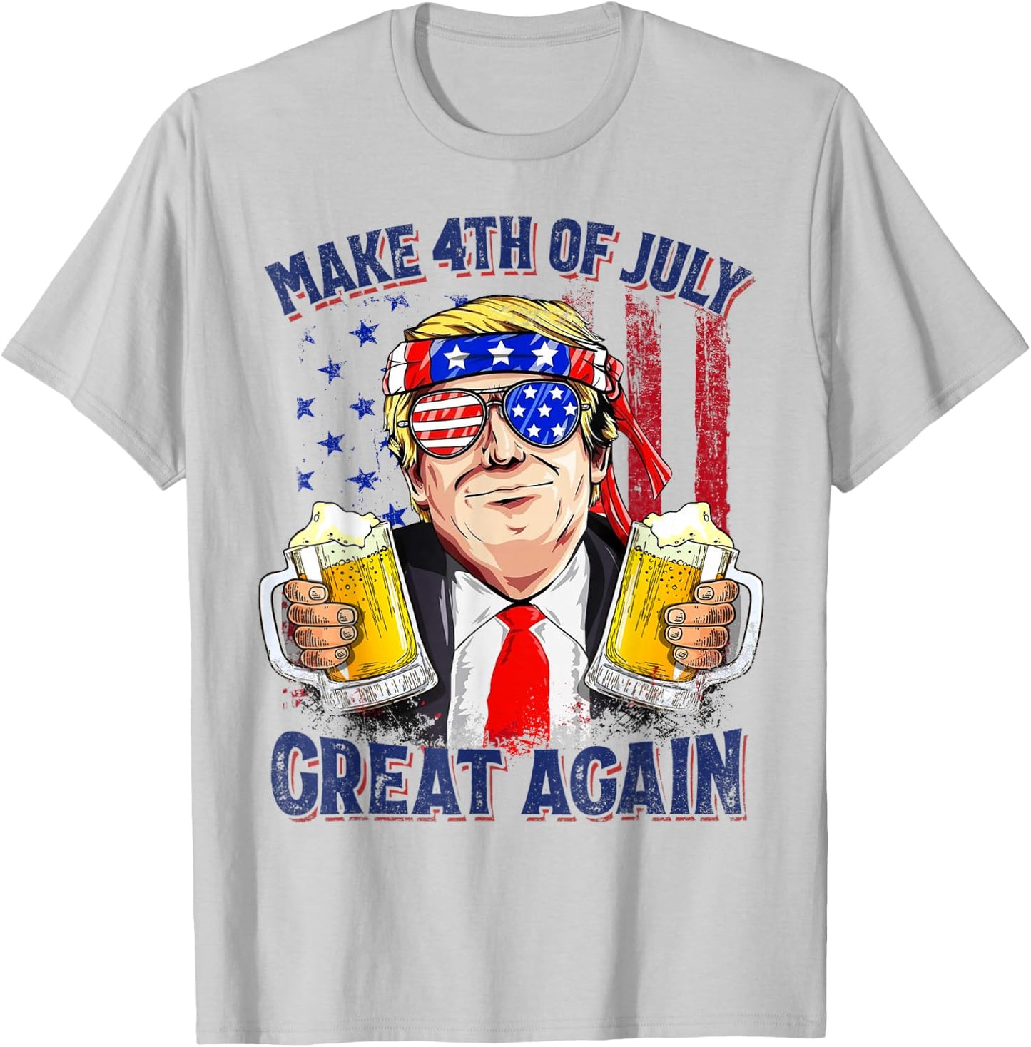 Make 4th of July Great Again Funny Trump Men Drinking Beer T-Shirt - T-Shirt | Ash
