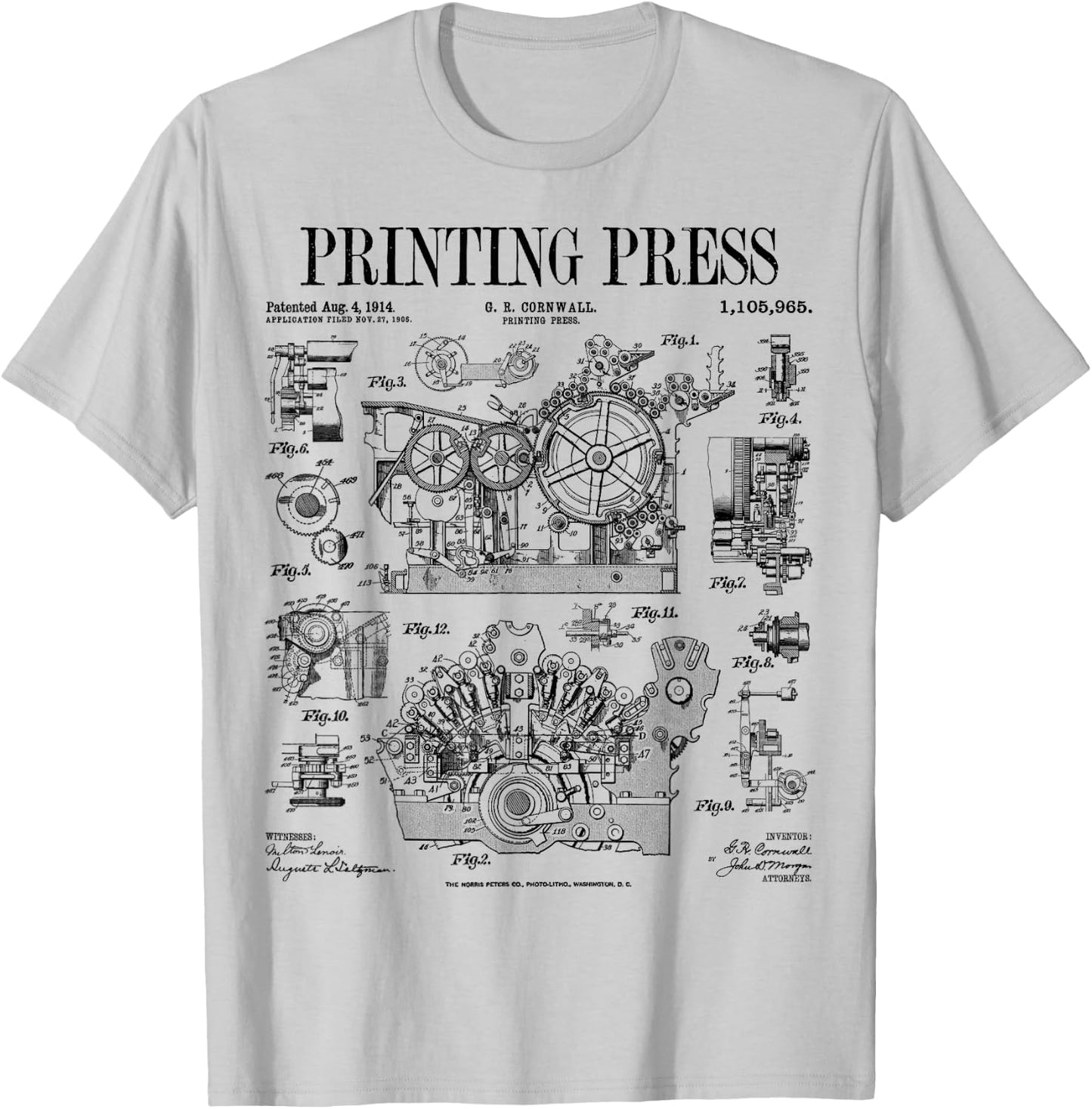 Book Printing Press Newspaper Printer Vintage Patent Print T-Shirt - T-Shirt | Ash