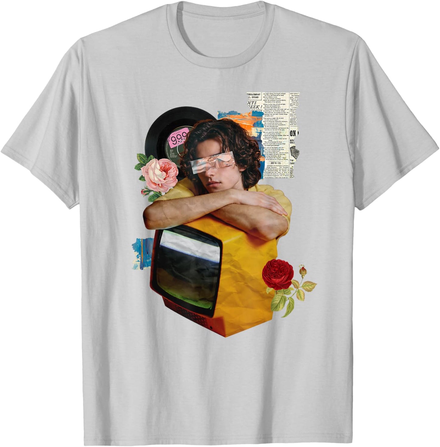 Retro Wrapped Paper TV Girl T-Shirt - T-Shirt | Ash