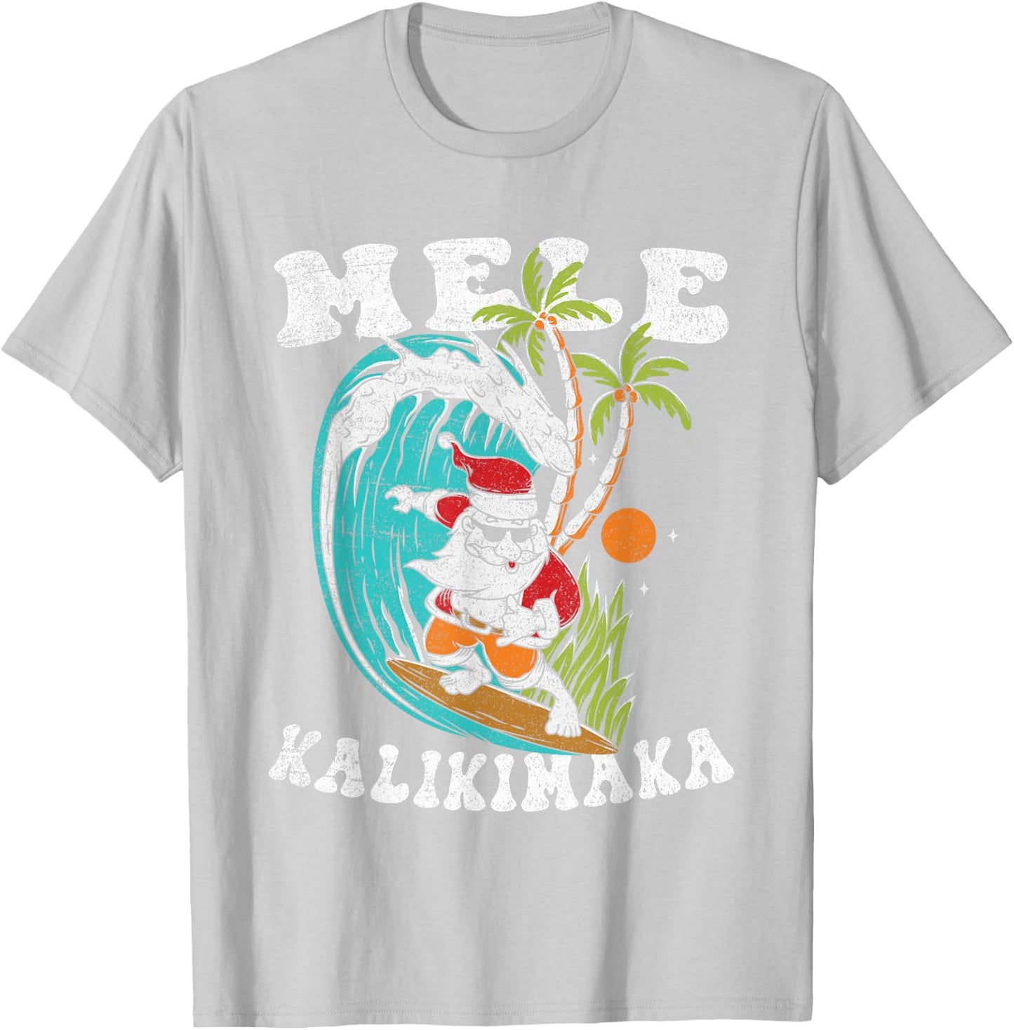 Mele Kalikimaka Hawaii Christmas Surfing Santa T-Shirt - T-Shirt | Ash