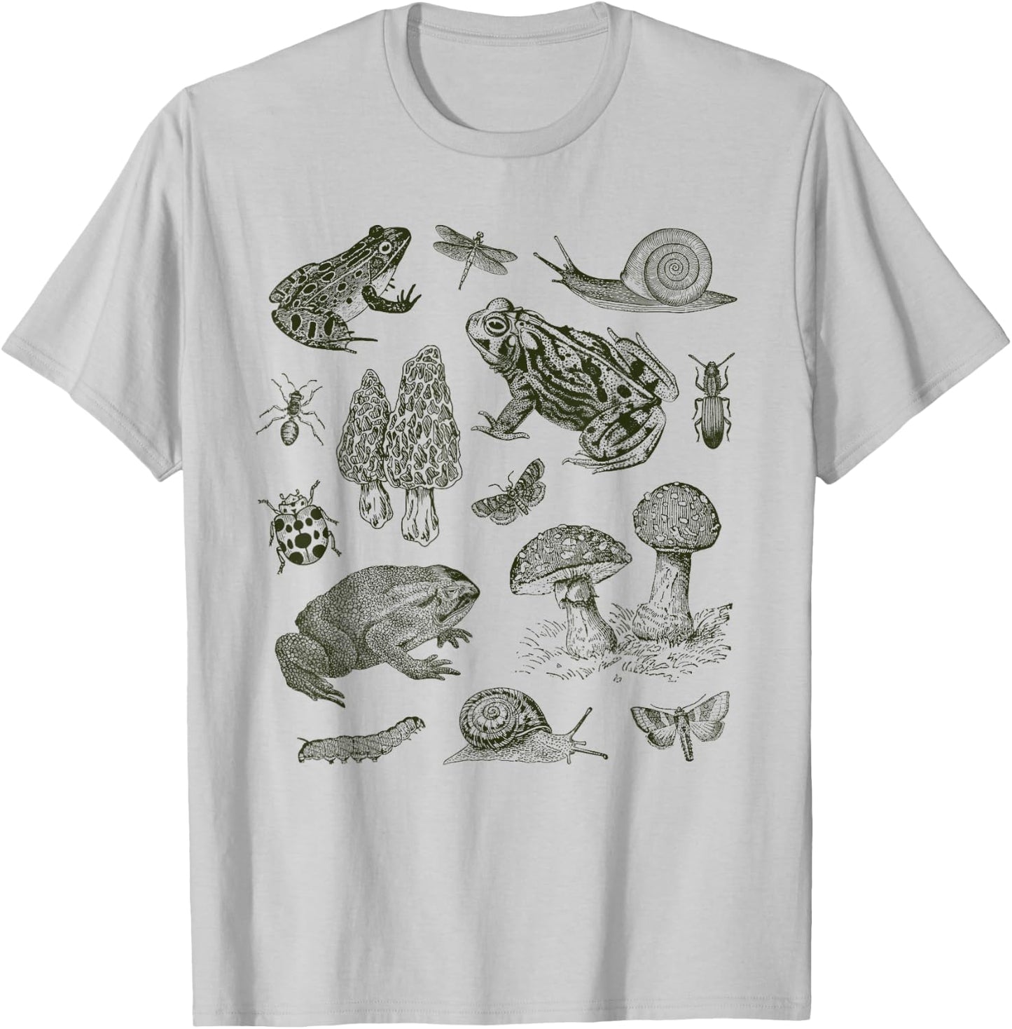 Frog Mushroom 90s Vintage Dark Academia Aesthetic Biology T-Shirt - T-Shirt | Ash