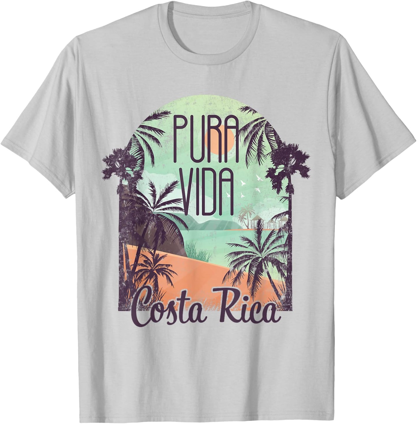 Pura Vida Costa Rica Colorful Tropical Beach T-Shirt - T-Shirt | Ash