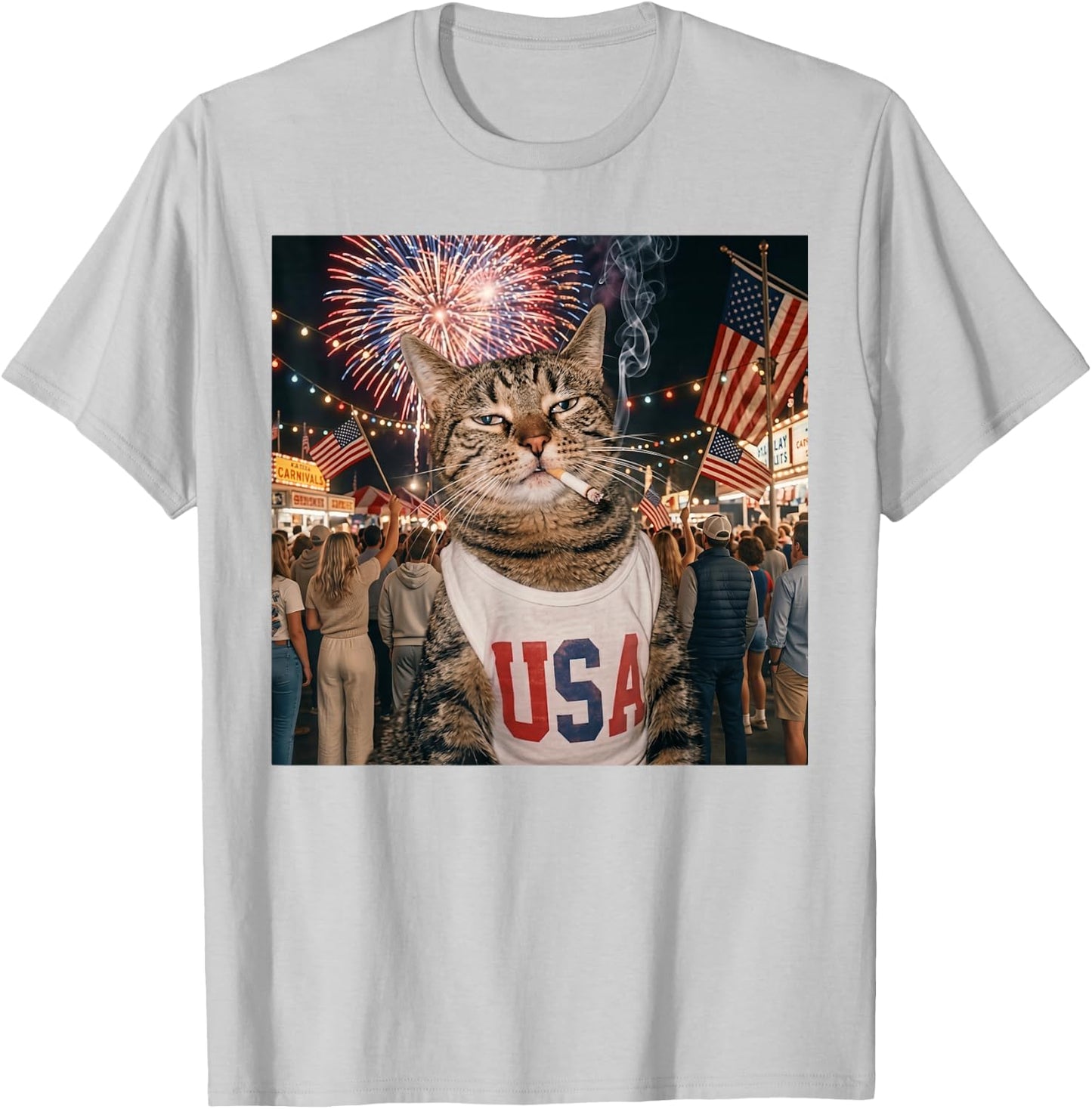 July 4th Patriotic Cat Smoking Cigarette Meme 250 Years T-Shirt - T-Shirt | Ash