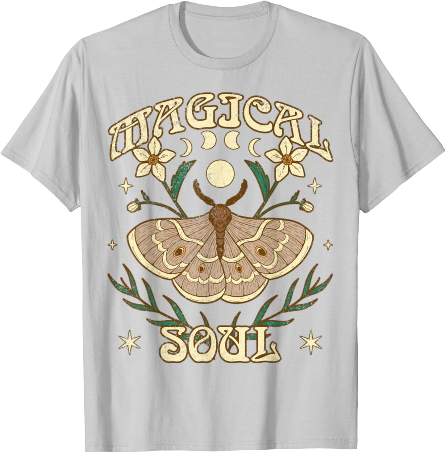 Bohemian Boho Lunar Moth Moon Phases Vintage - Magical Soul T-Shirt - T-Shirt | Ash