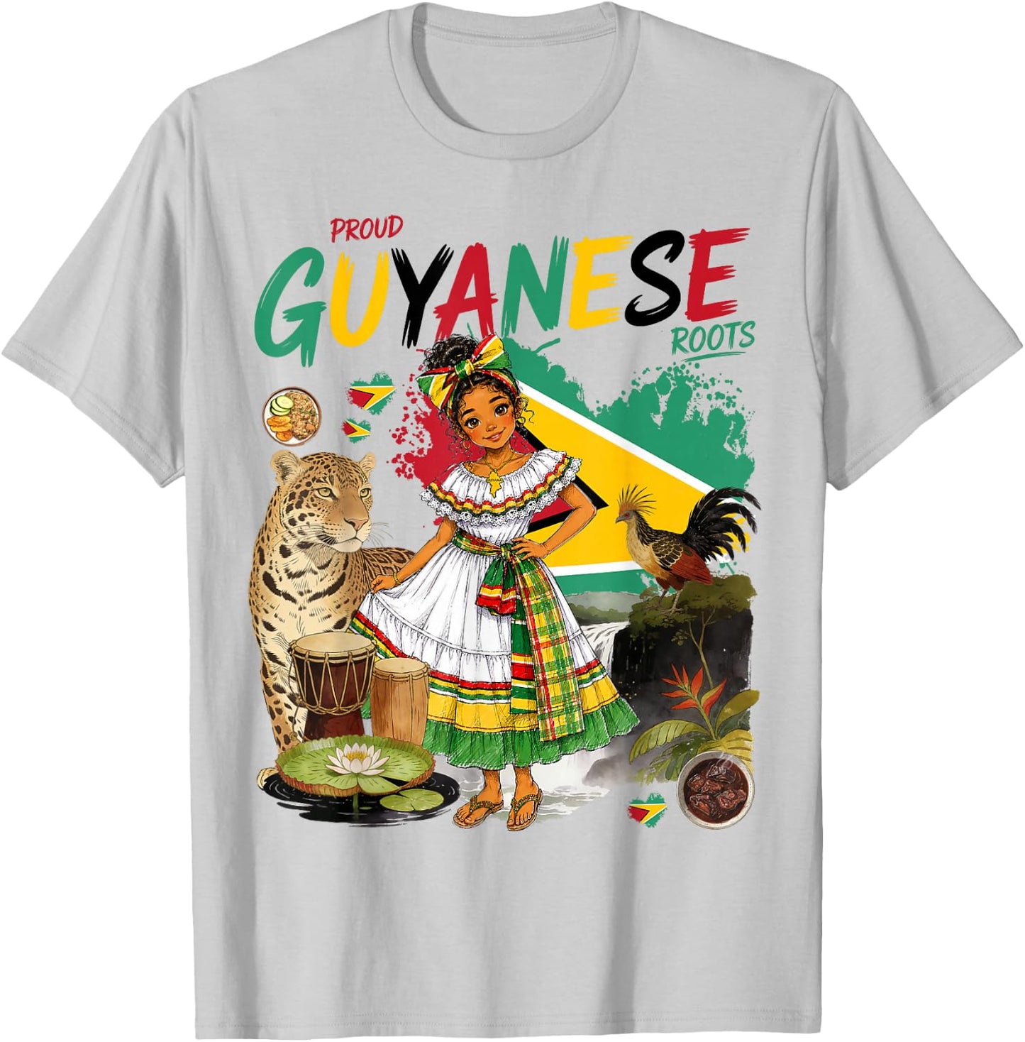 Guyanese Heritage Girls Outfit Idea & Guyana Flag Themed T-Shirt - T-Shirt | Ash