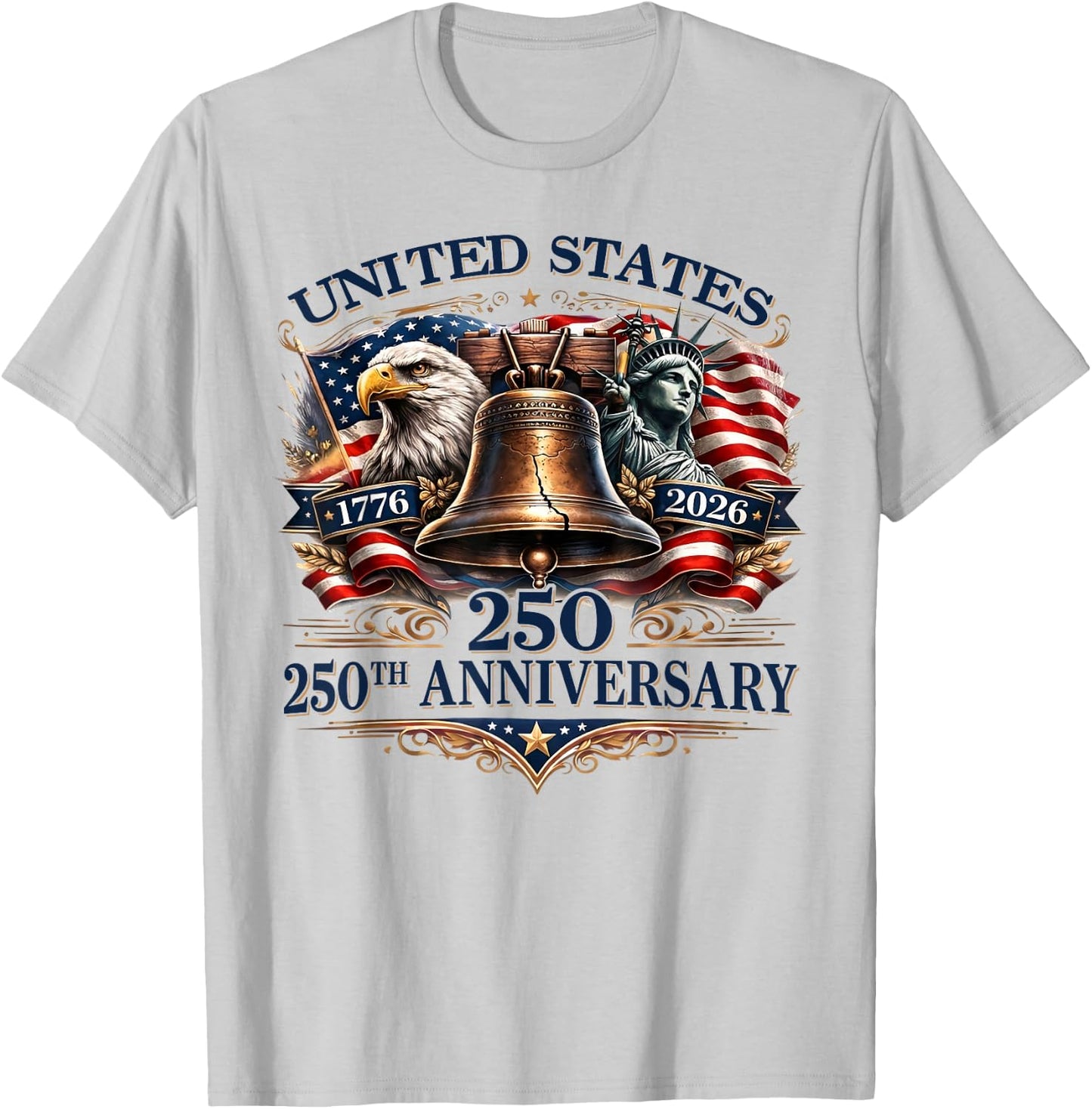 250th Anniversary 1776 2026 USA Patriotic Eagle 4th of July T-Shirt - T-Shirt | Ash