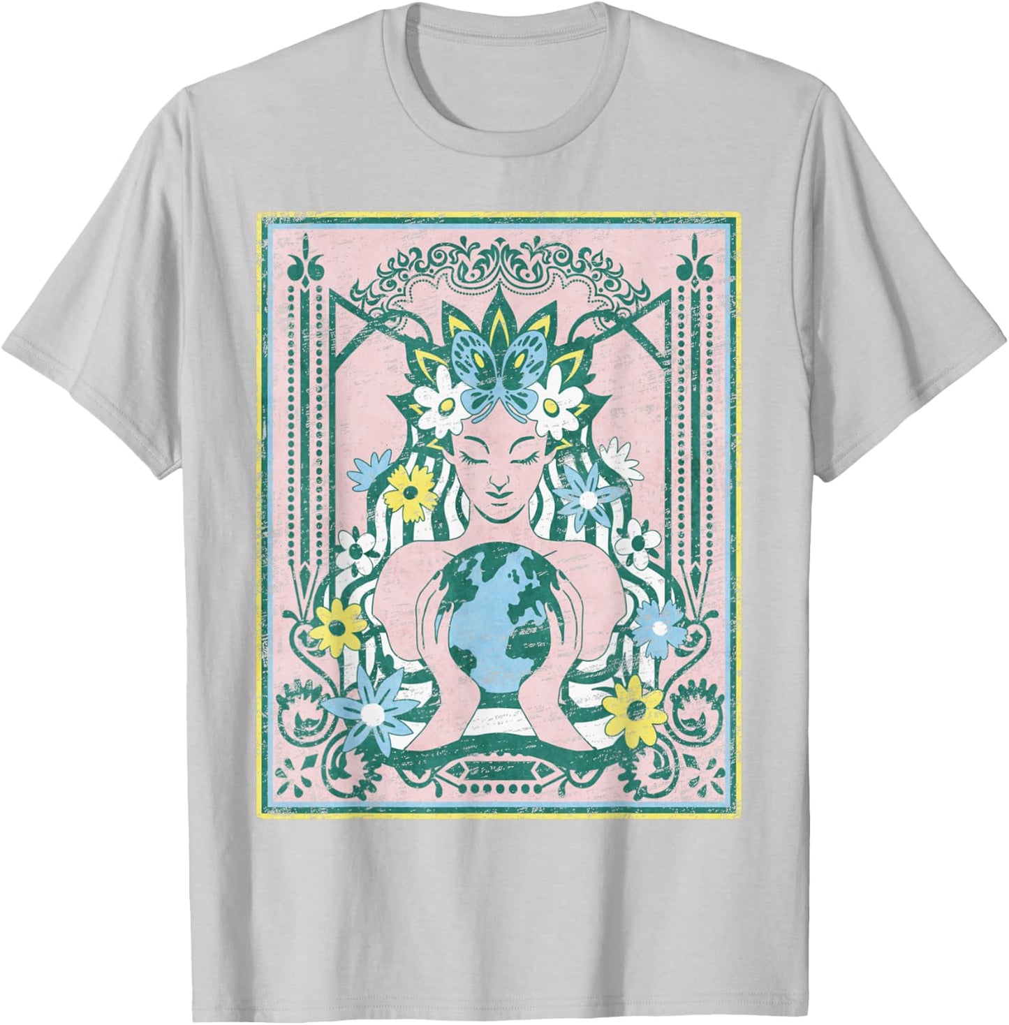 Mother Planet Earth Day Nature Vintage Art Nouveau Hippie T-Shirt - T-Shirt | Ash