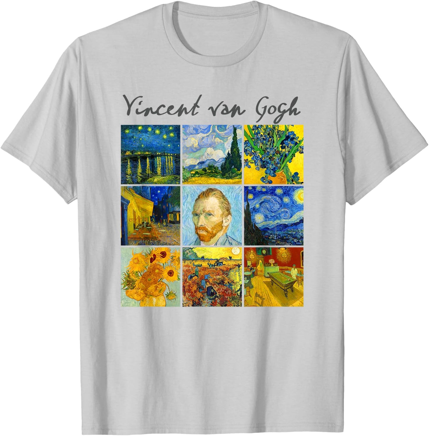 Famous Van Gogh Paintings Art Starry Night Flowers Portrait T-Shirt - T-Shirt | Ash